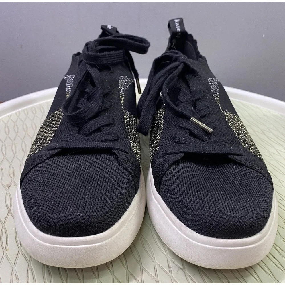Kate Spade New York Womens‎ Black/Gold/Silver Knit Sneakers Sky Tennis Shoes 10B